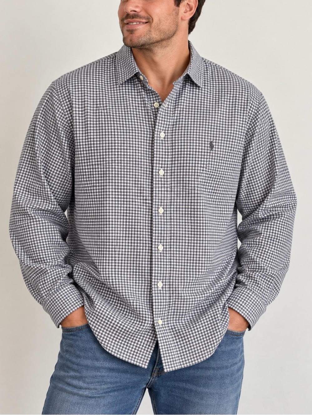 Polo Ralph Lauren Men's Classic Fit Gingham Long-Sleeve Shirt - Grey/White - XL